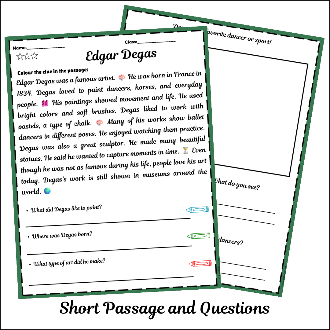 Edgar Degas | Short Reading Comprehension Creative Worksheet