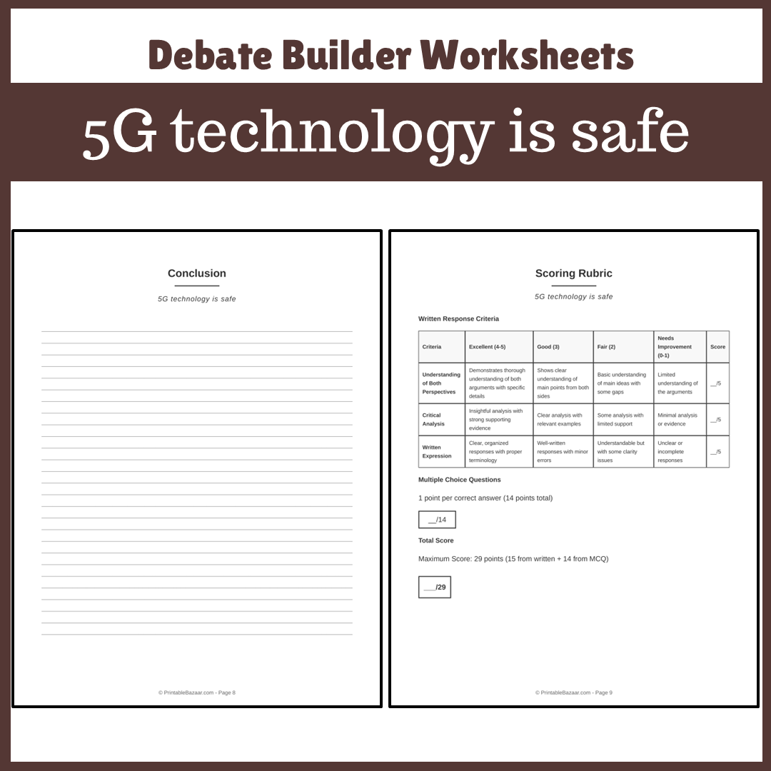 5G technology is safe | Favour and Against Worksheet Printable Activity