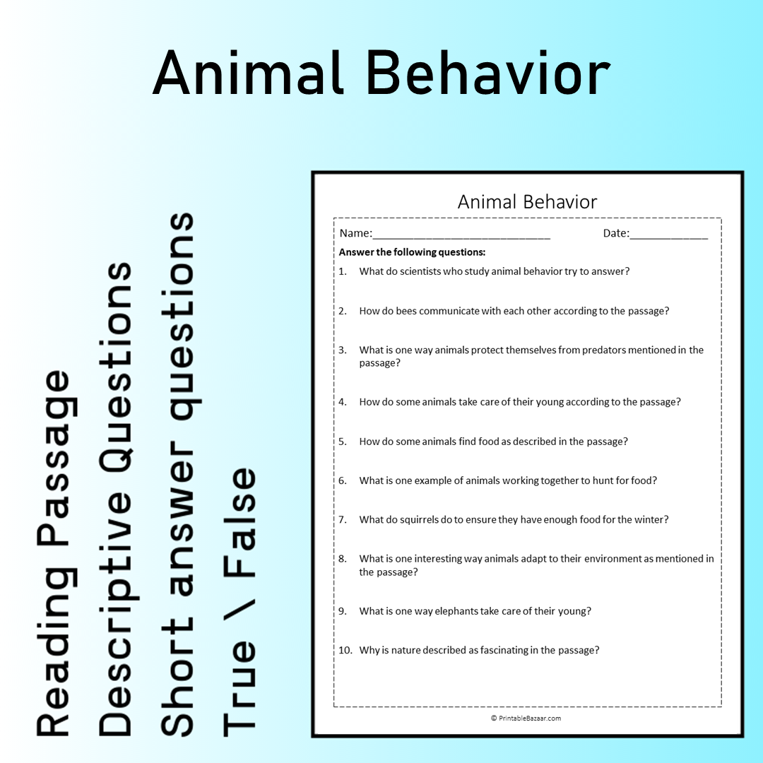 Animal Behavior | Reading Comprehension Passage Printable Worksheet