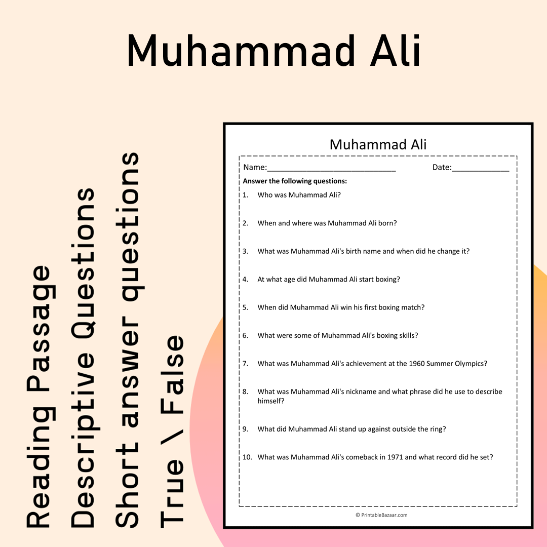Muhammad Ali | Reading Comprehension Passage Printable Activity