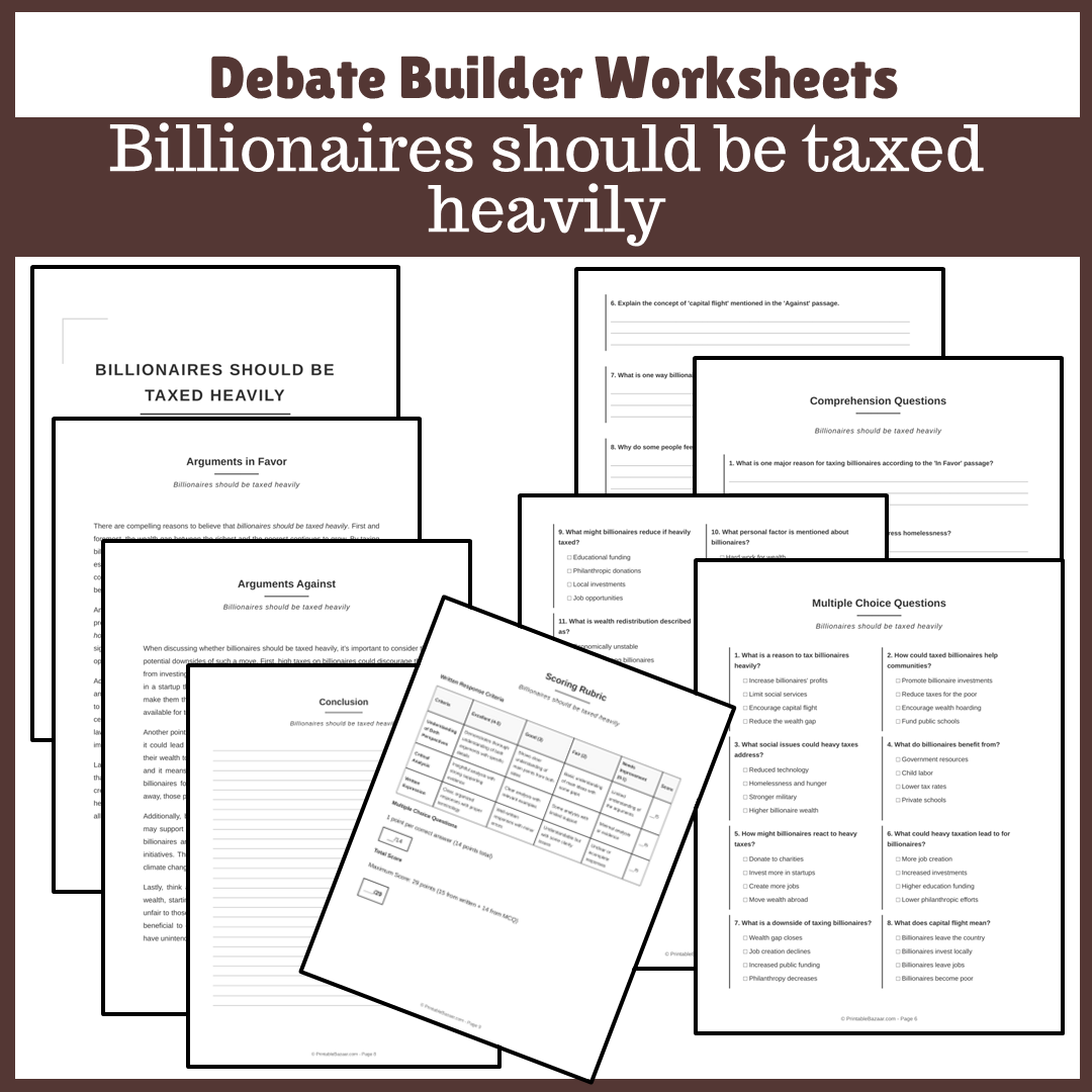 Billionaires should be taxed heavily | Favour and Against Worksheet Printable Activity