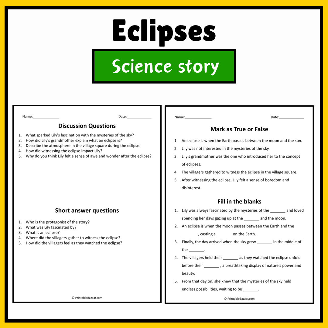 Eclipses | Science Story Reading Comprehension Activity