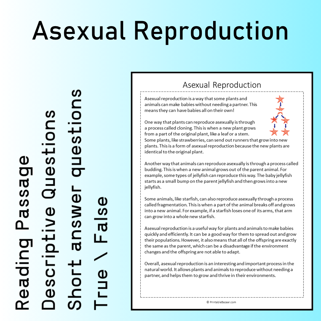 Asexual Reproduction | Reading Comprehension Passage Printable Worksheet