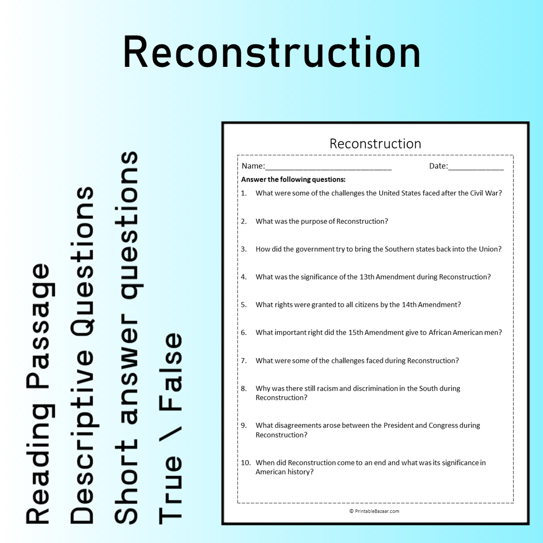 Reconstruction | Reading Comprehension Passage Printable Worksheet