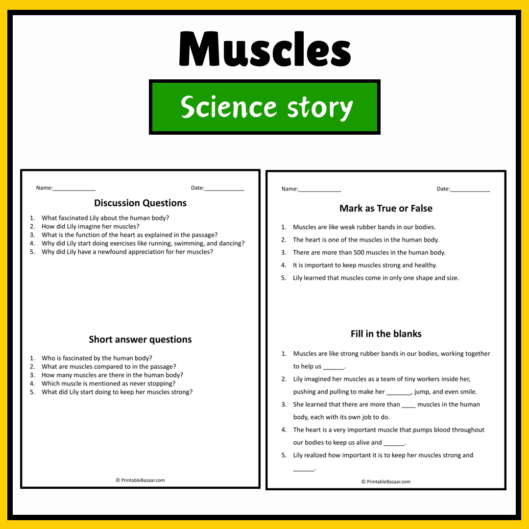 Muscles | Science Story Reading Comprehension Activity
