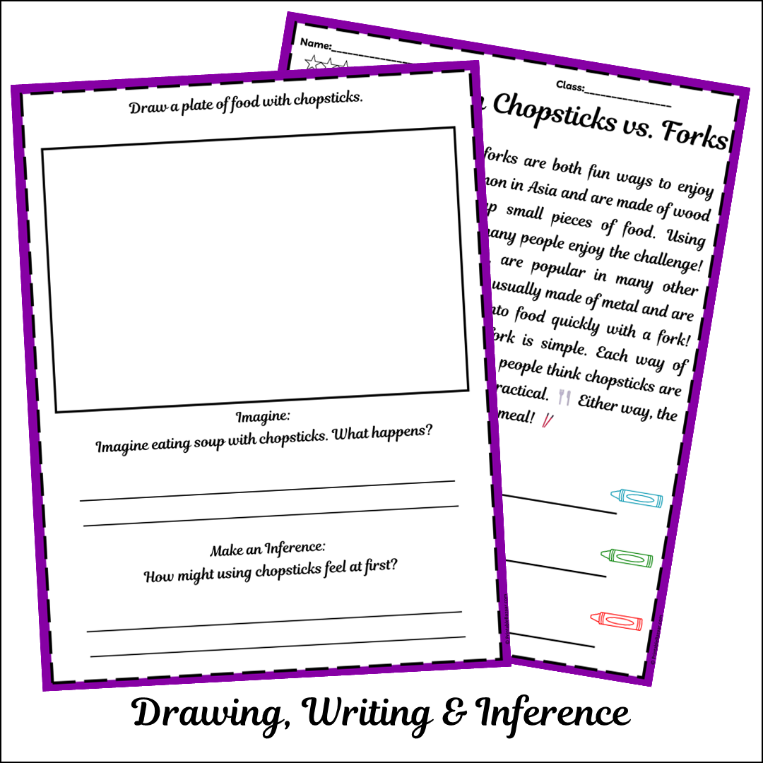 Eating with Chopsticks vs. Forks | Short Reading Comprehension Creative Worksheet