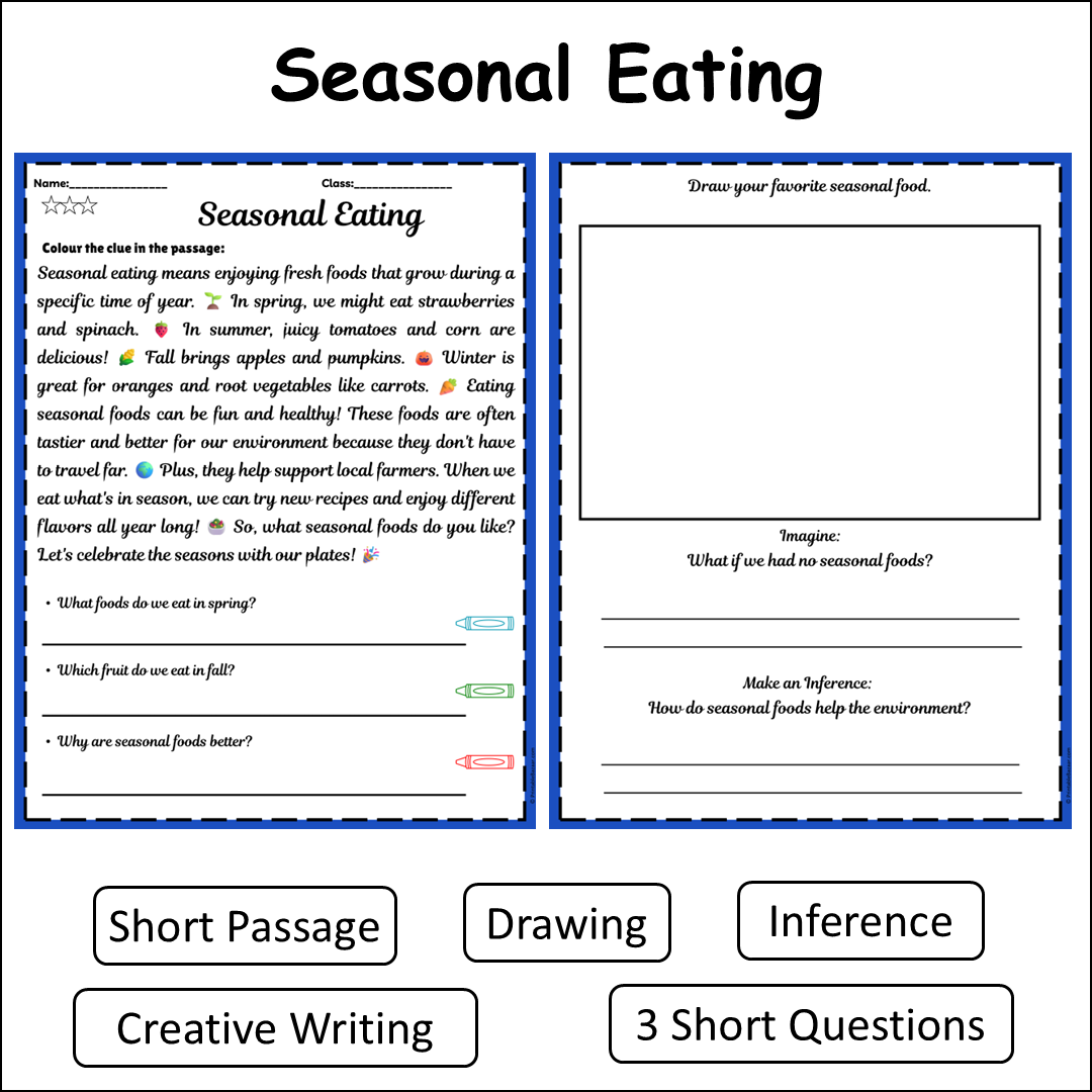 Seasonal Eating | Short Reading Comprehension Creative Worksheet