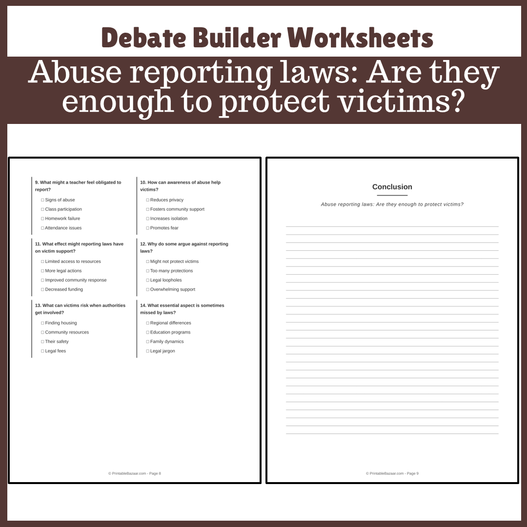 Abuse reporting laws: Are they enough to protect victims? | Favour and Against Worksheet Printable Activity