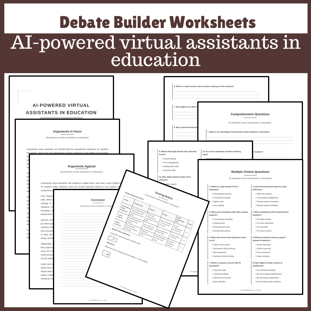 AI-powered virtual assistants in education | Favour and Against Worksheet Printable Activity