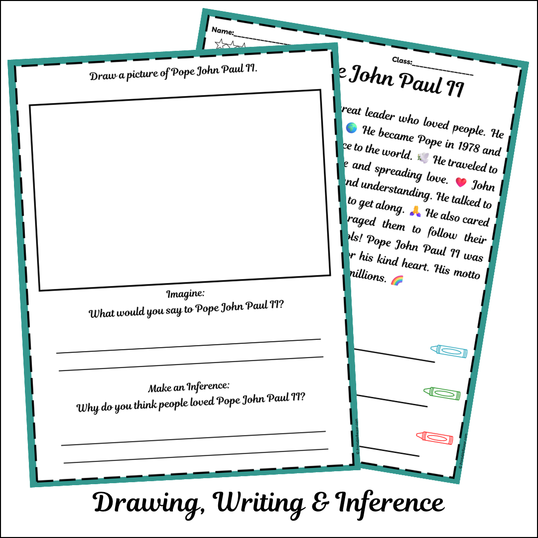Pope John Paul II | Short Reading Comprehension Creative Worksheet