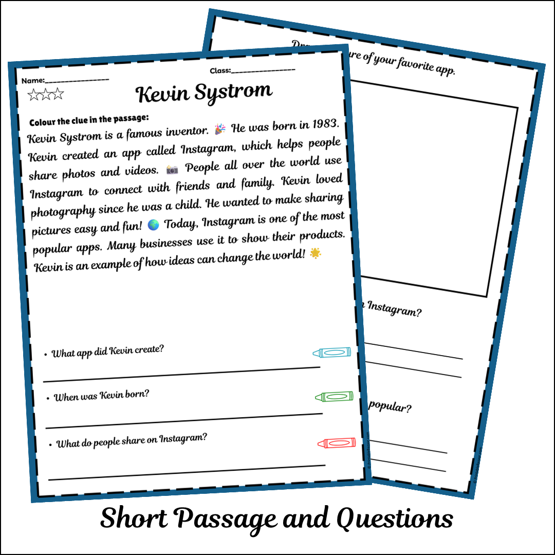 Kevin Systrom | Short Reading Comprehension Creative Worksheet