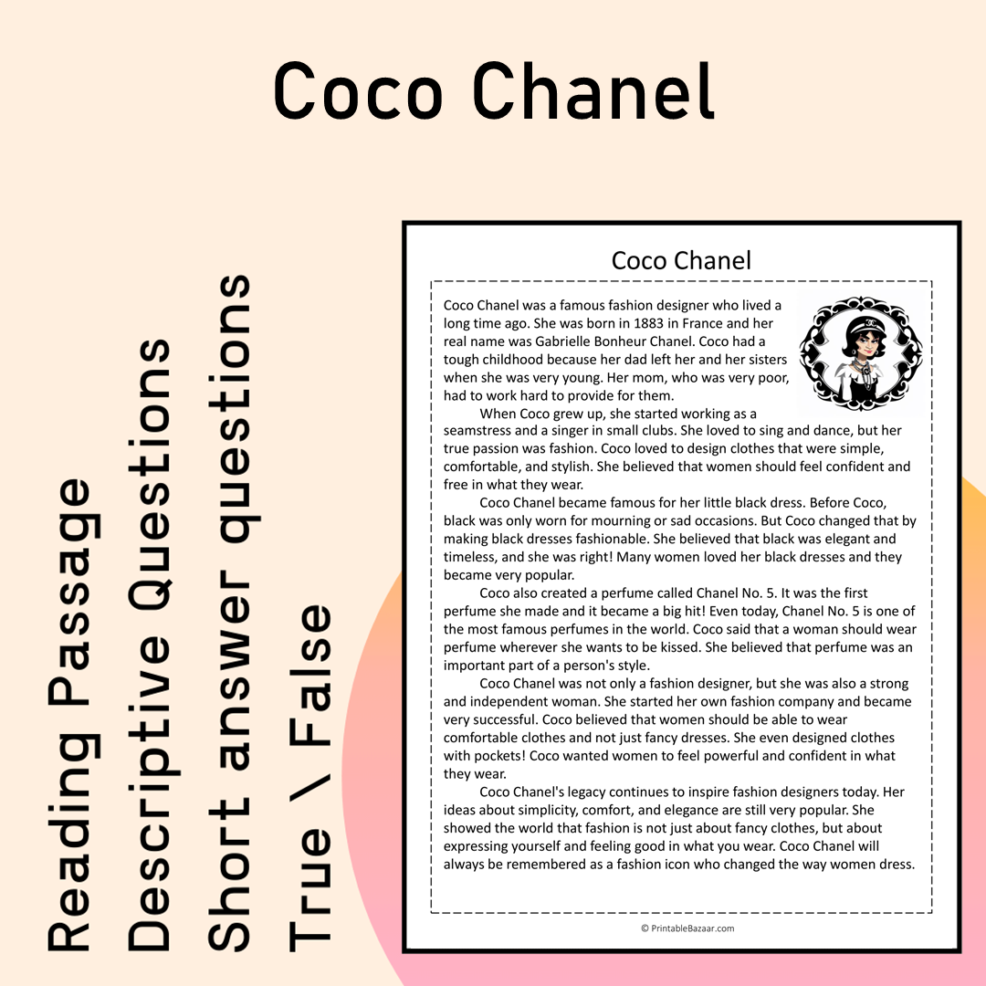Coco Chanel | Reading Comprehension Passage Printable Activity