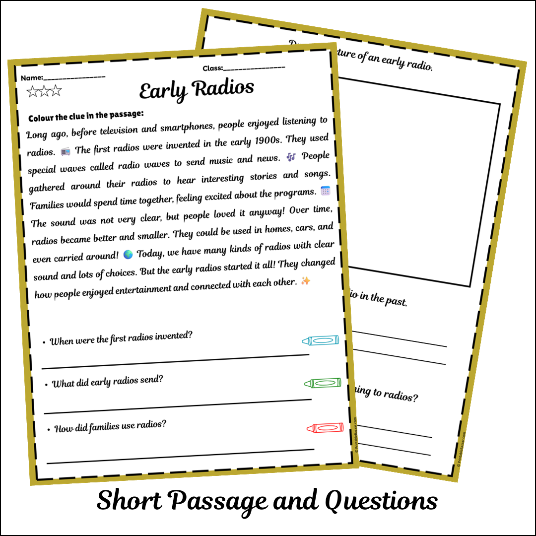 Early Radios | Short Reading Comprehension Creative Worksheet
