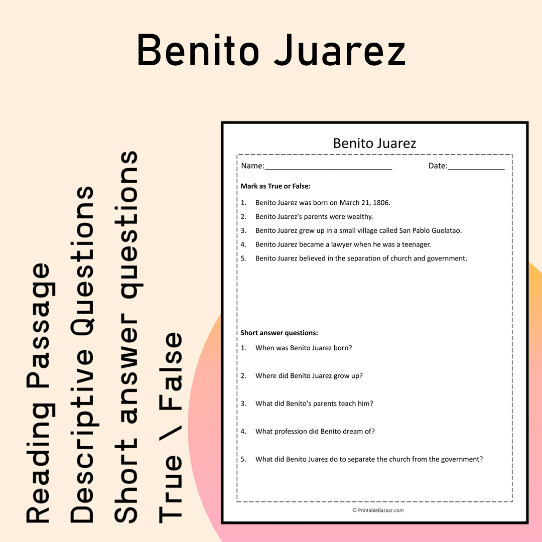 Benito Juarez | Reading Comprehension Passage Printable Activity