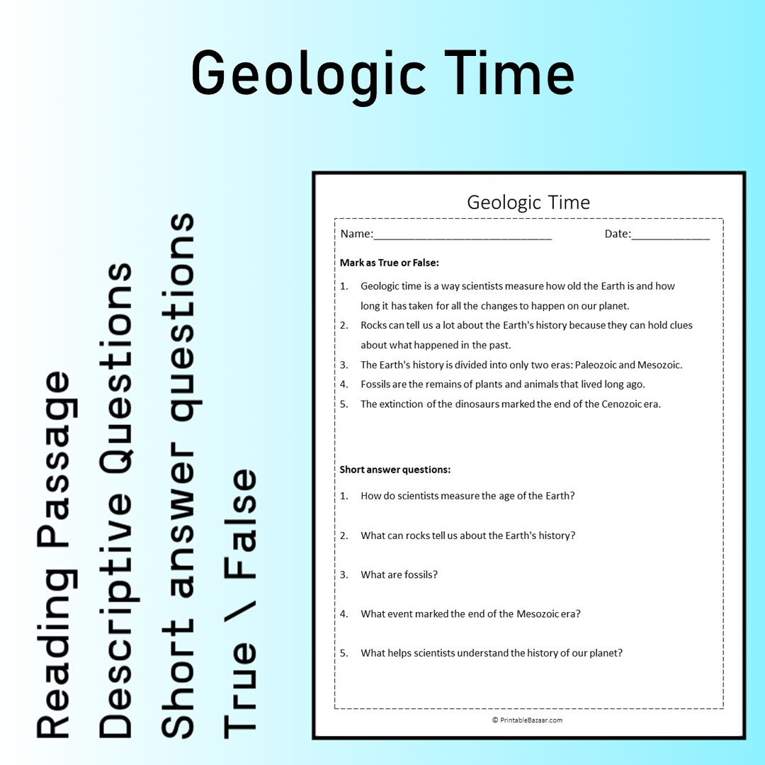 Geologic Time | Reading Comprehension Passage Printable Worksheet