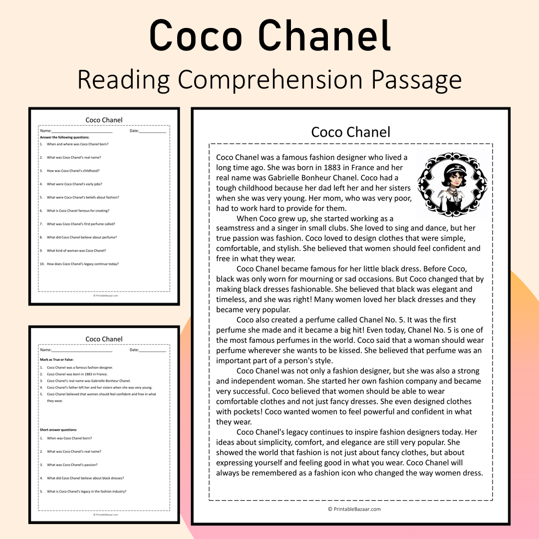 Coco Chanel | Reading Comprehension Passage Printable Activity