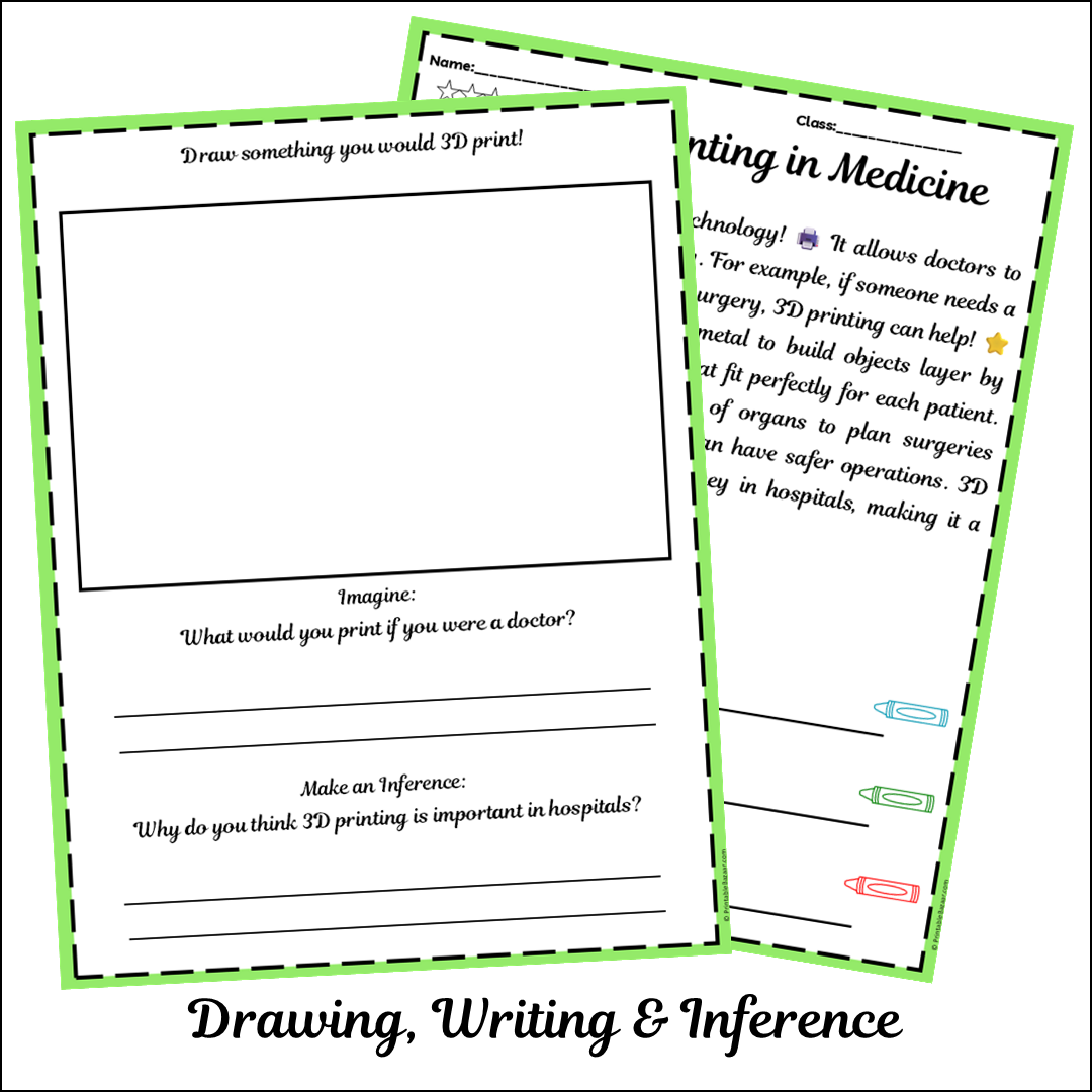 3D Printing in Medicine | Short Reading Comprehension Creative Worksheet