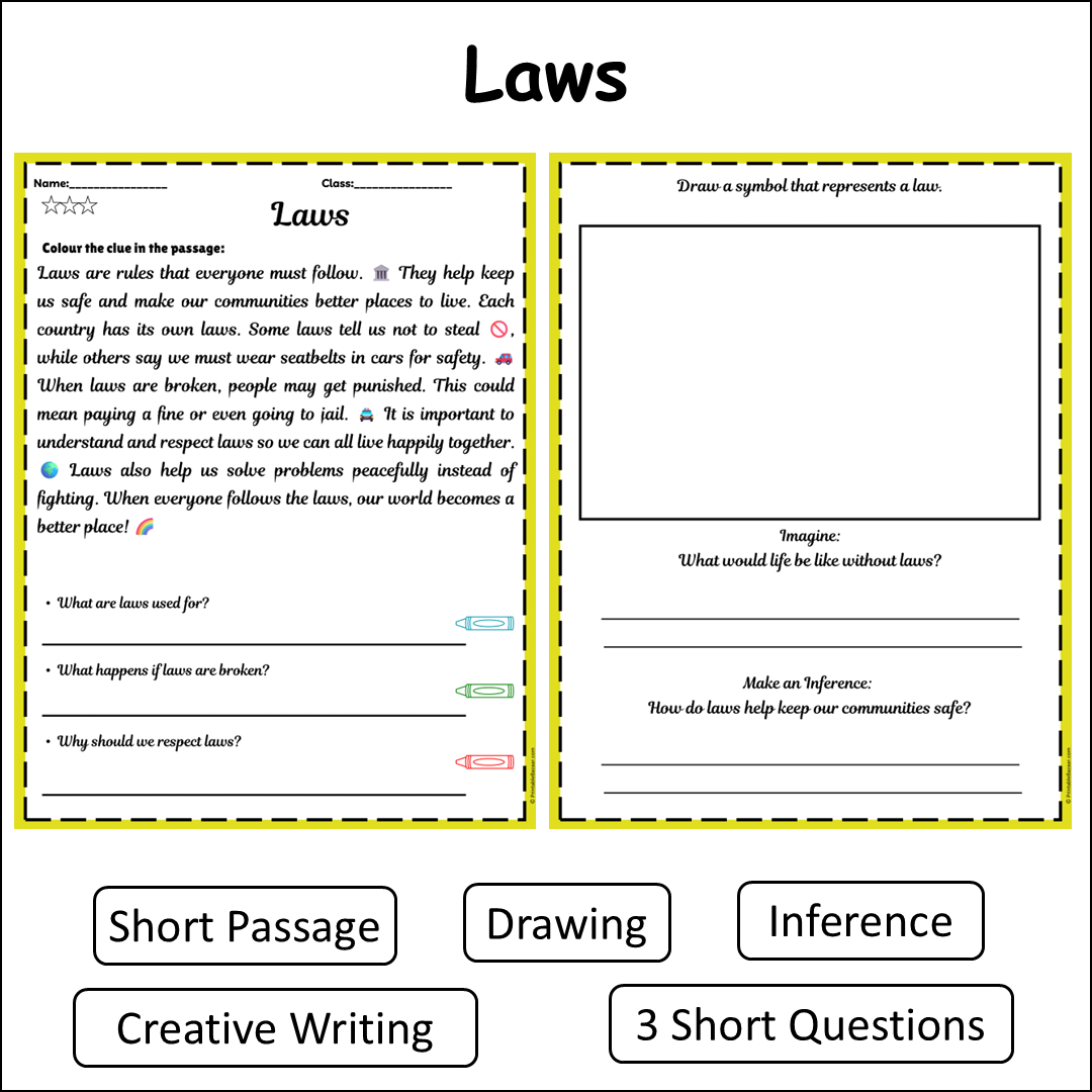 Laws | Short Reading Comprehension Creative Worksheet