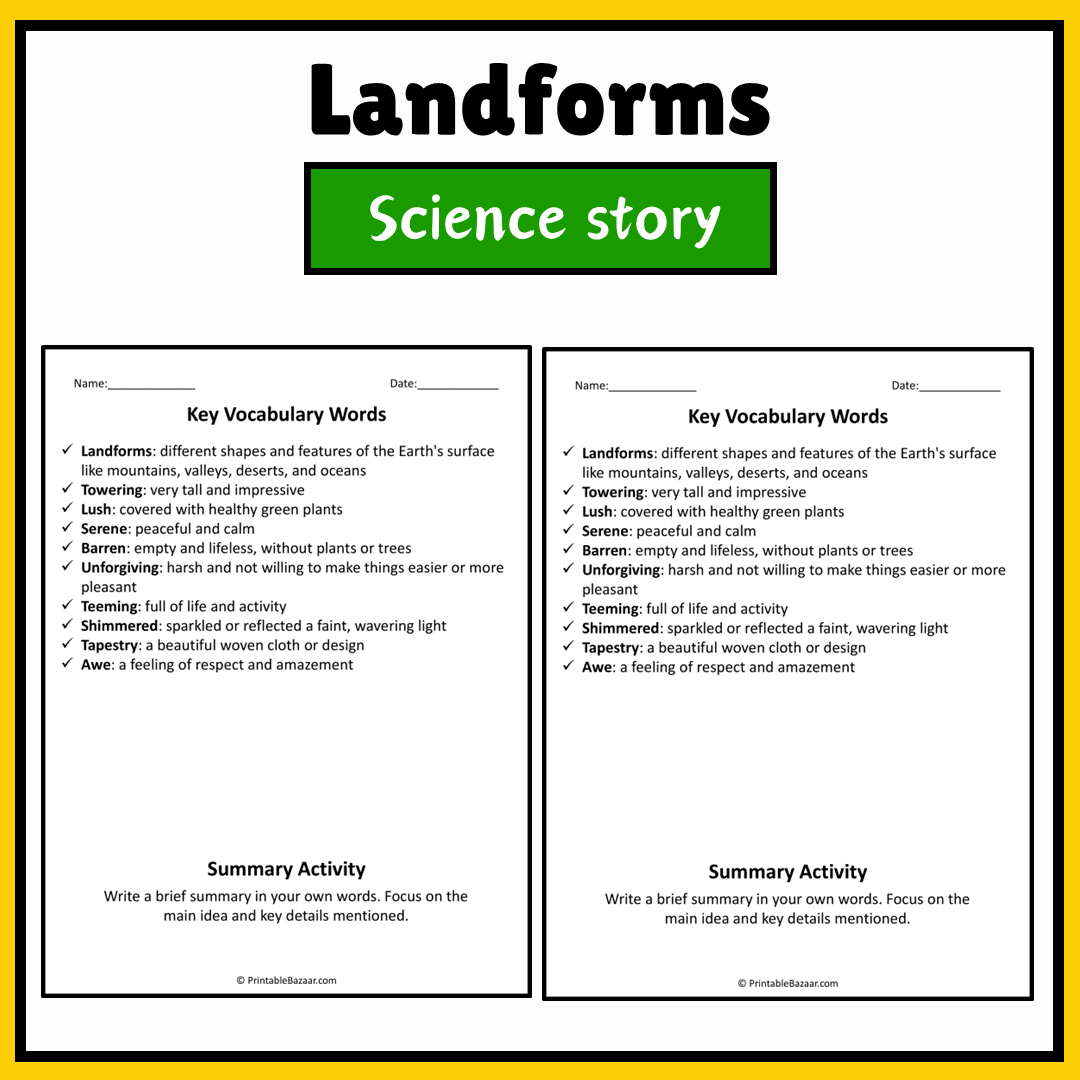 Landforms | Science Story Reading Comprehension Activity
