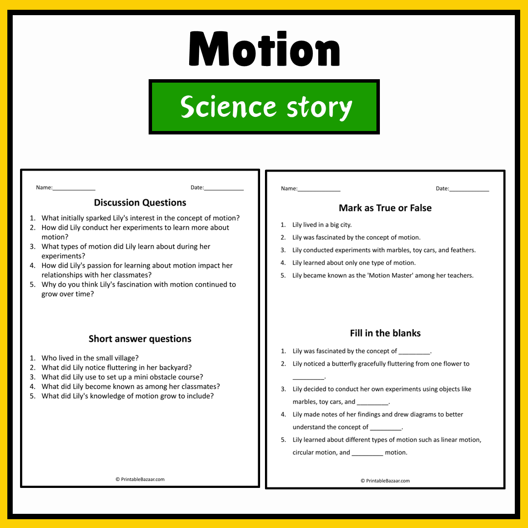 Motion | Science Story Reading Comprehension Activity