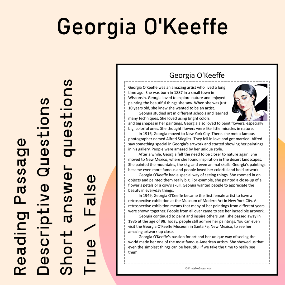 Georgia O'Keeffe | Reading Comprehension Passage Printable Activity