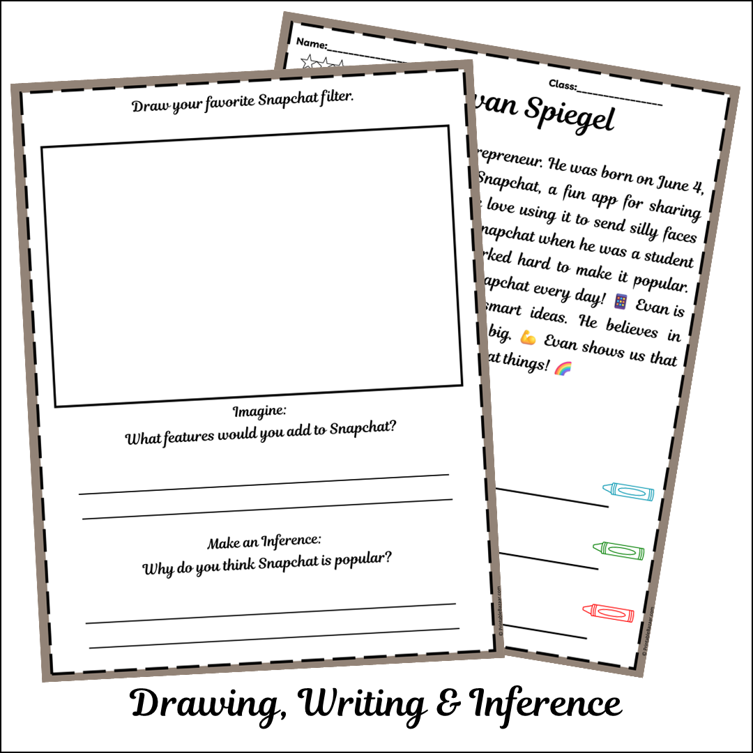 Evan Spiegel | Short Reading Comprehension Creative Worksheet