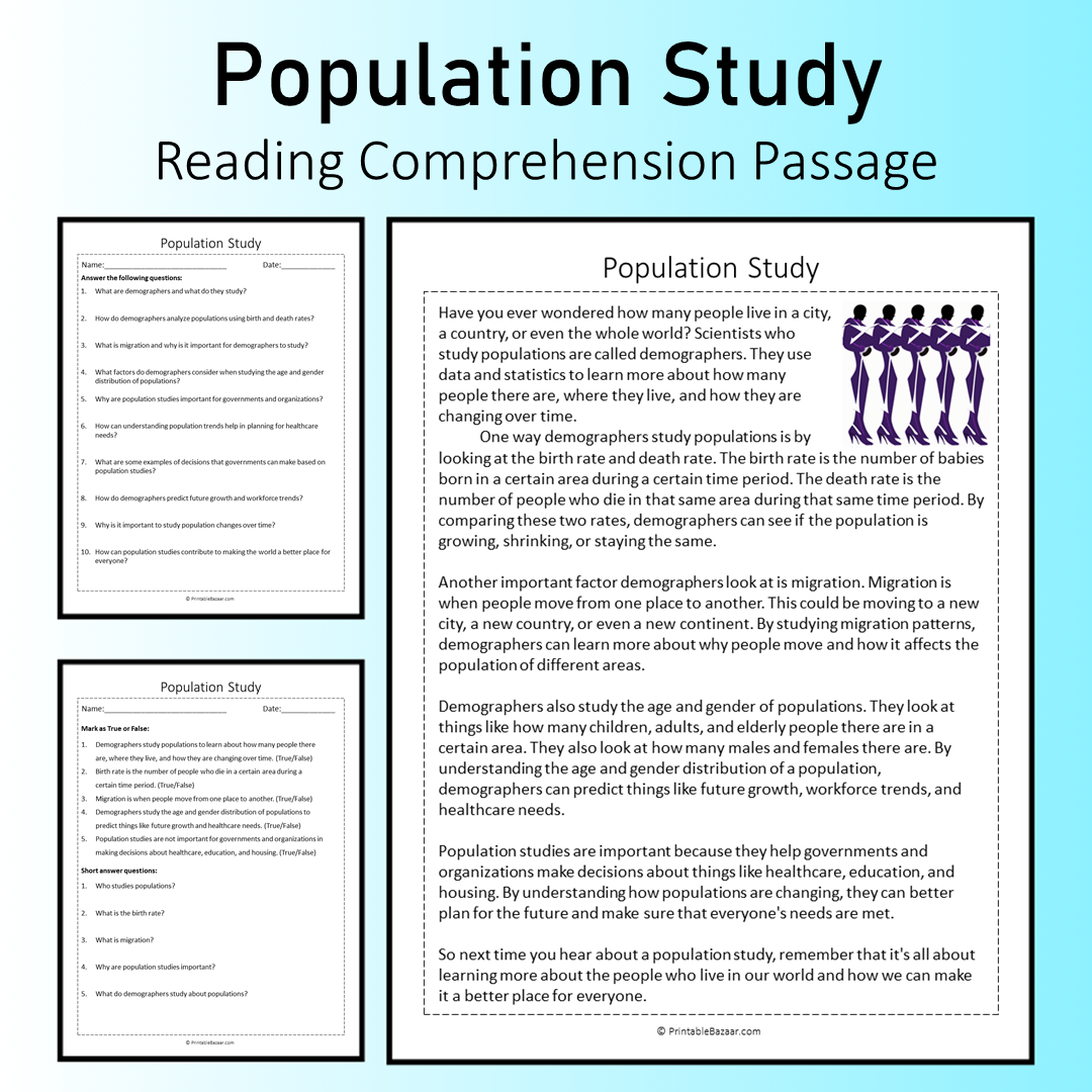 Population Study | Reading Comprehension Passage Printable Worksheet