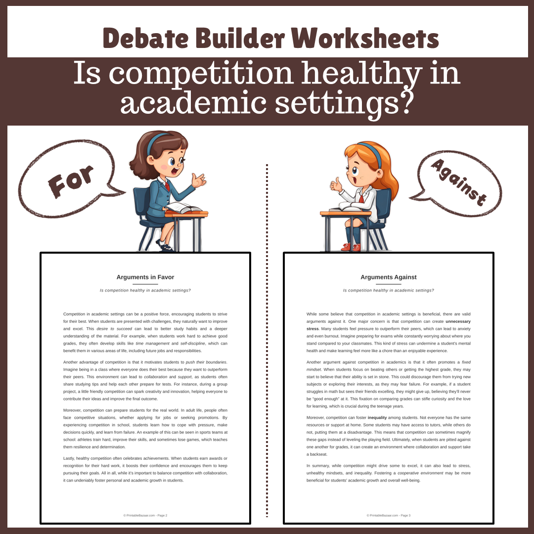 Is competition healthy in academic settings? | Favour and Against Worksheet Printable Activity
