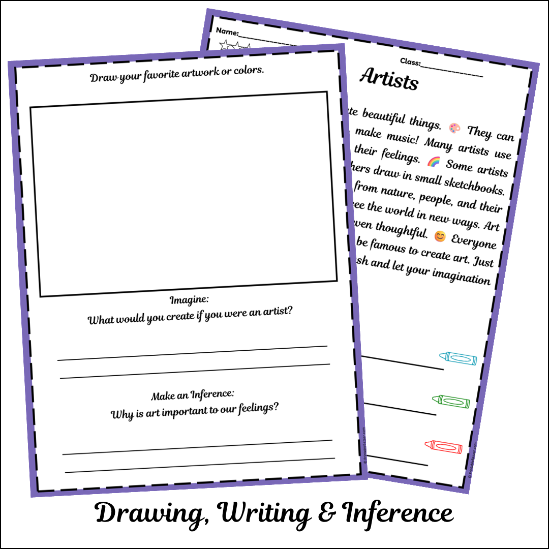 Artists | Short Reading Comprehension Creative Worksheet