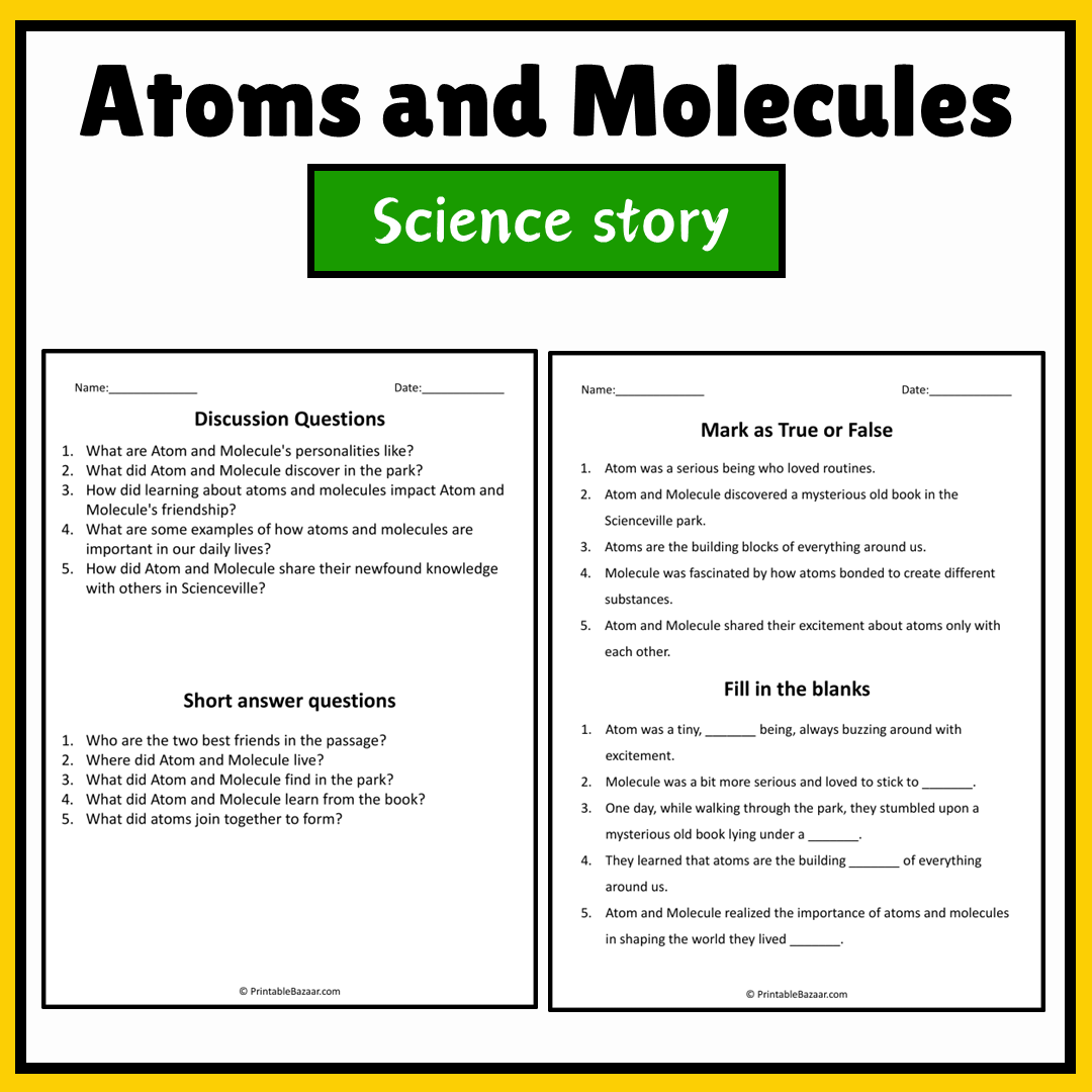Atoms and Molecules | Science Story Reading Comprehension Activity