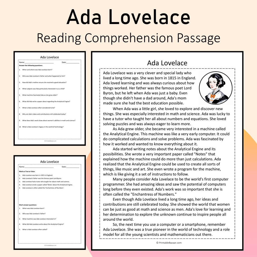 Ada Lovelace | Reading Comprehension Passage Printable Activity