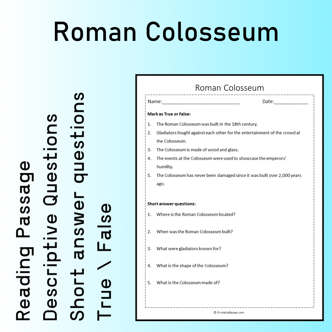 Roman Colosseum | Reading Comprehension Passage Printable Worksheet