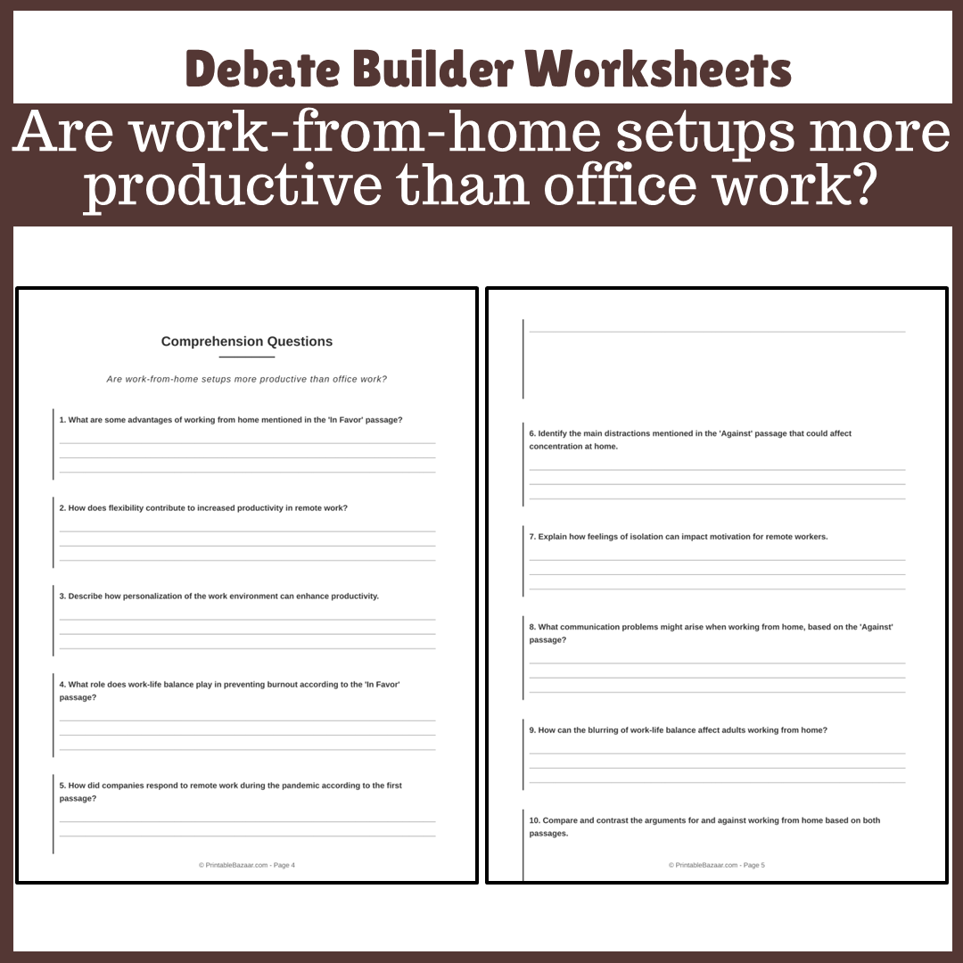 Are work-from-home setups more productive than office work? | Favour and Against Worksheet Printable Activity