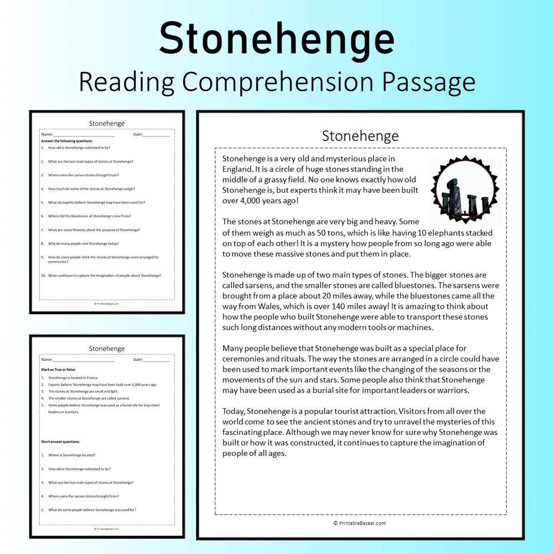 Stonehenge | Reading Comprehension Passage Printable Worksheet
