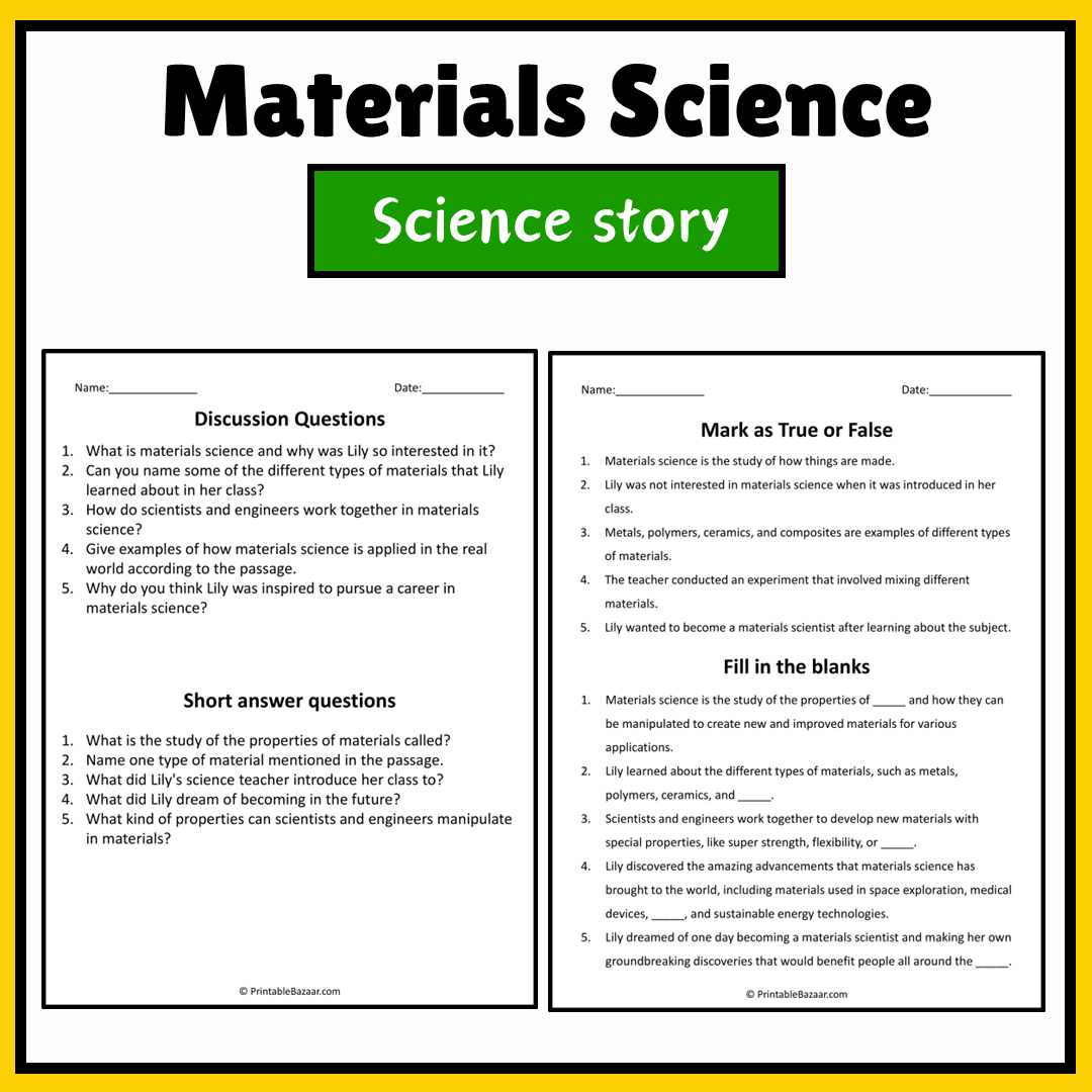 Materials Science | Science Story Reading Comprehension Activity