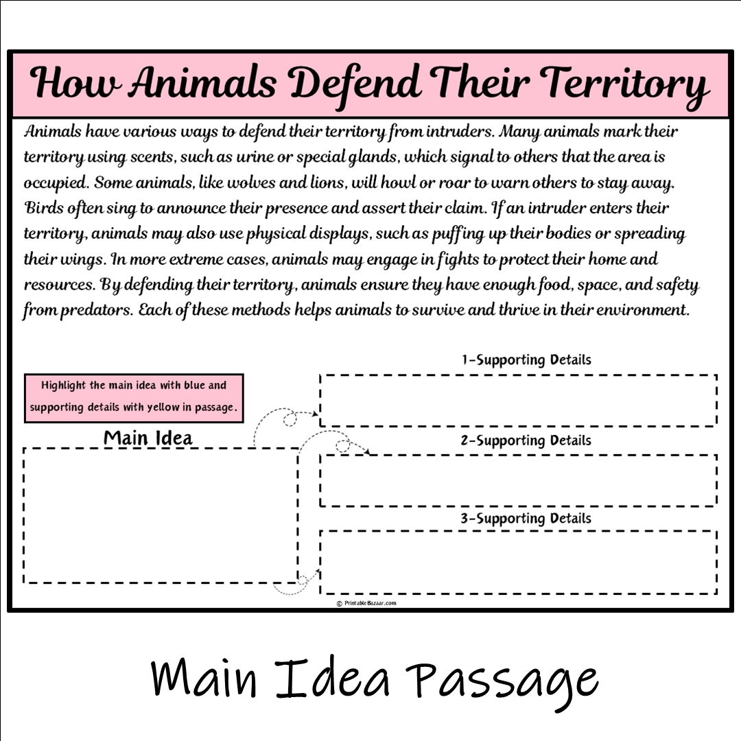 How Animals Defend Their Territory | Main Idea and Supporting Details Reading Passage and Questions
