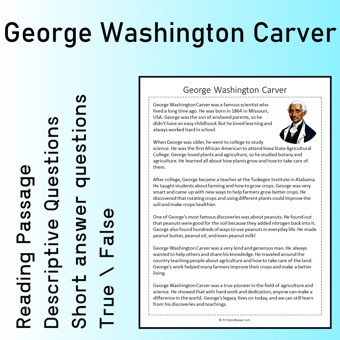 George Washington Carver | Reading Comprehension Passage Printable Worksheet