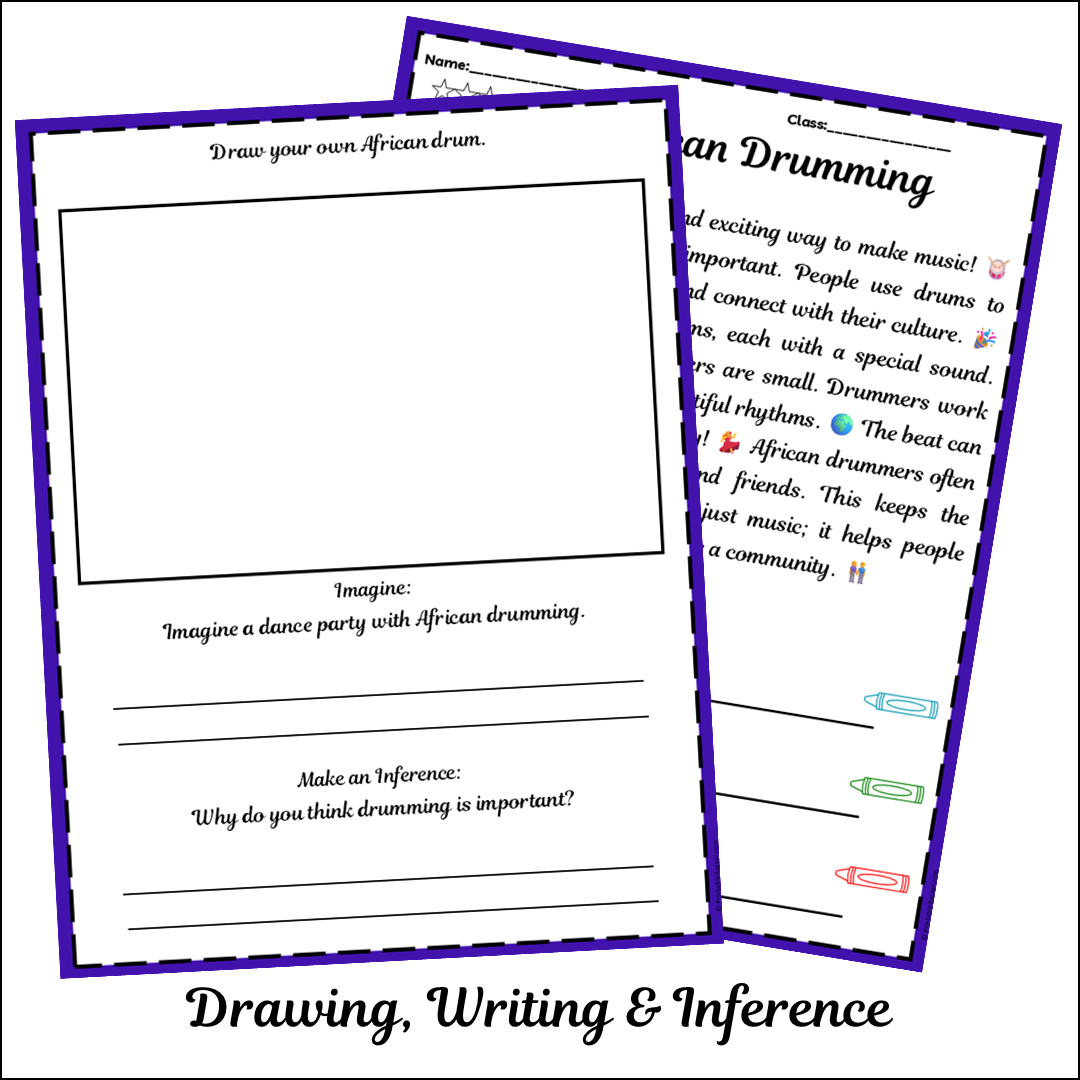 African Drumming | Short Reading Comprehension Creative Worksheet