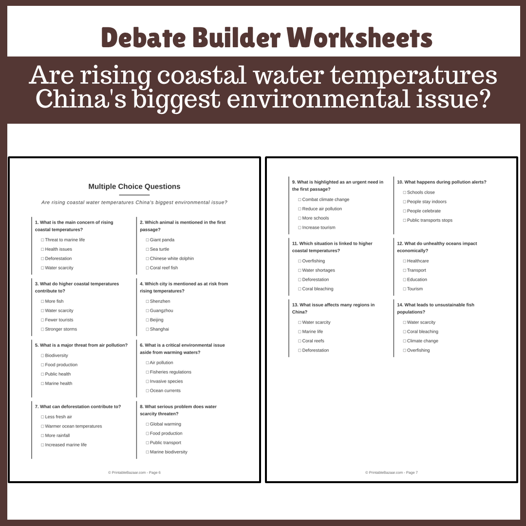 Are rising coastal water temperatures China's biggest environmental issue? | Favour and Against Worksheet Printable Activity