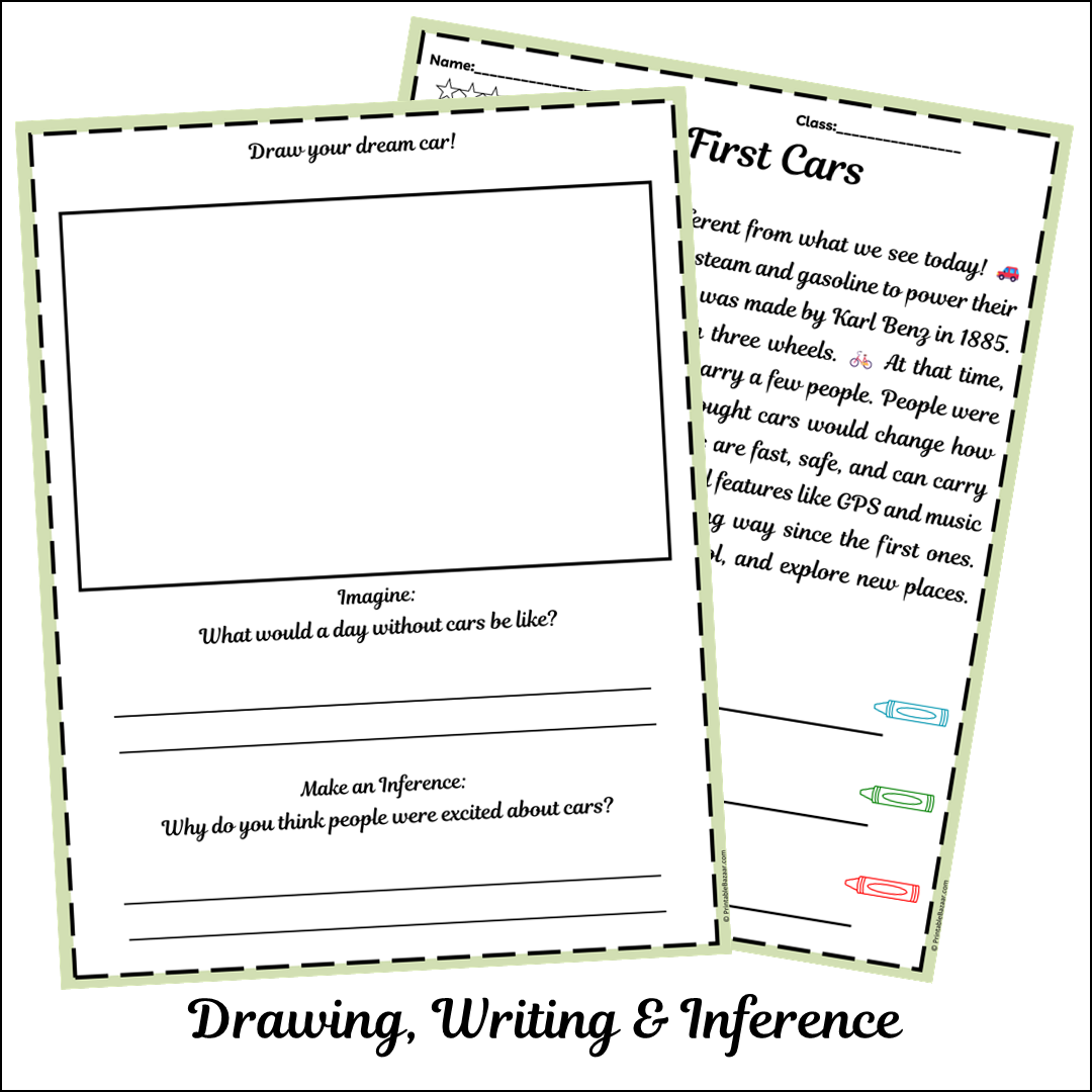 First Cars | Short Reading Comprehension Creative Worksheet