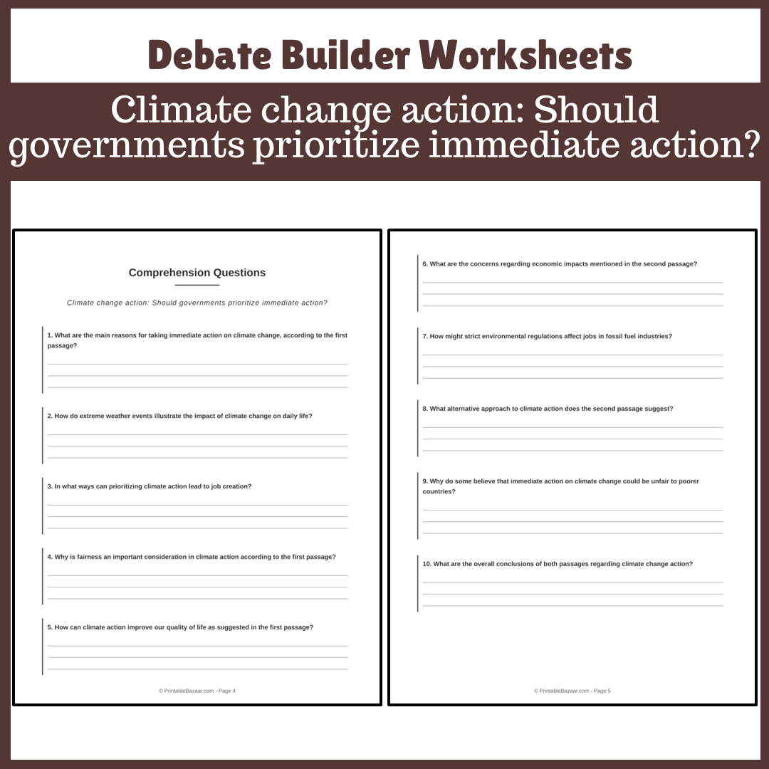 Climate change action: Should governments prioritize immediate action? | Favour and Against Worksheet Printable Activity