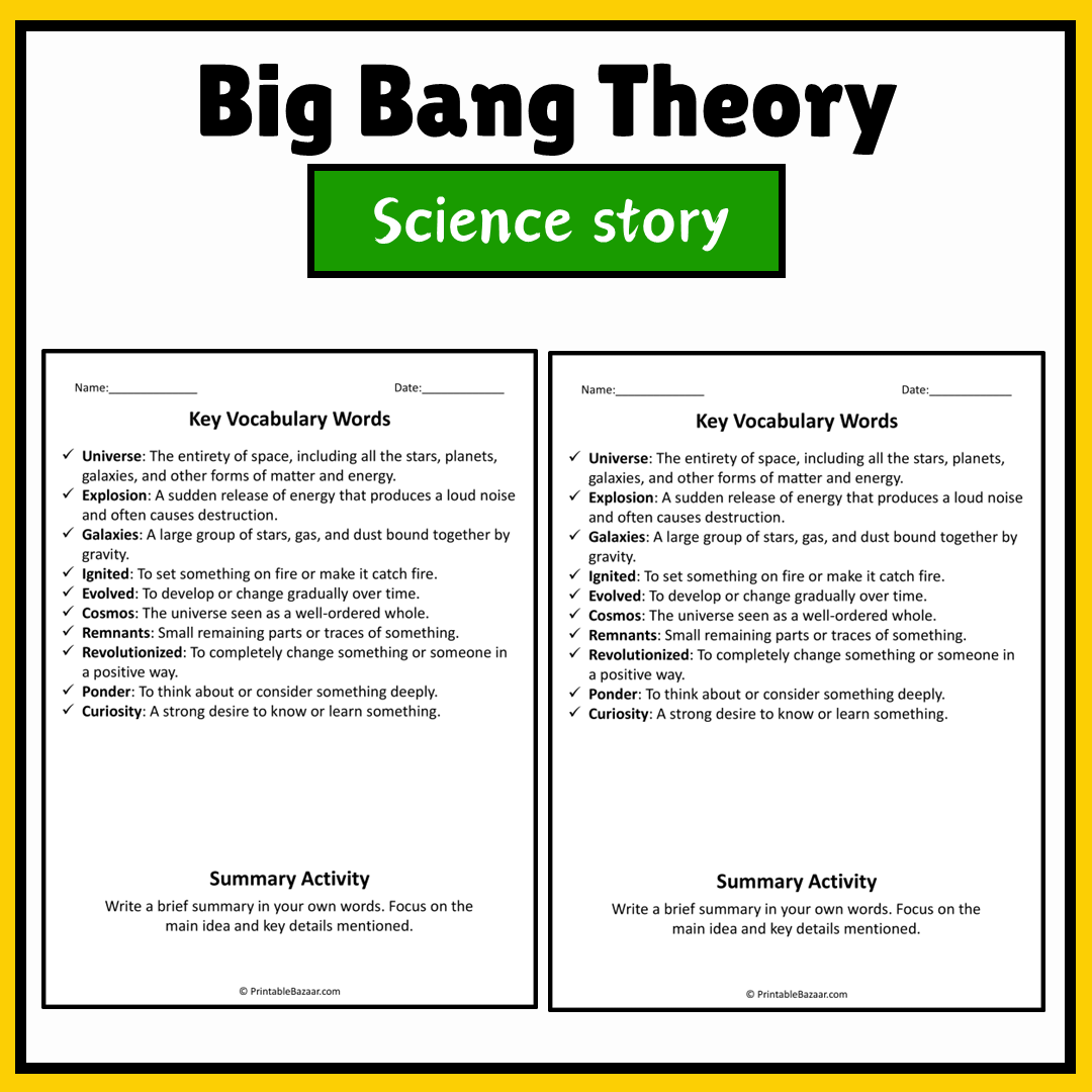 Big Bang Theory | Science Story Reading Comprehension Activity