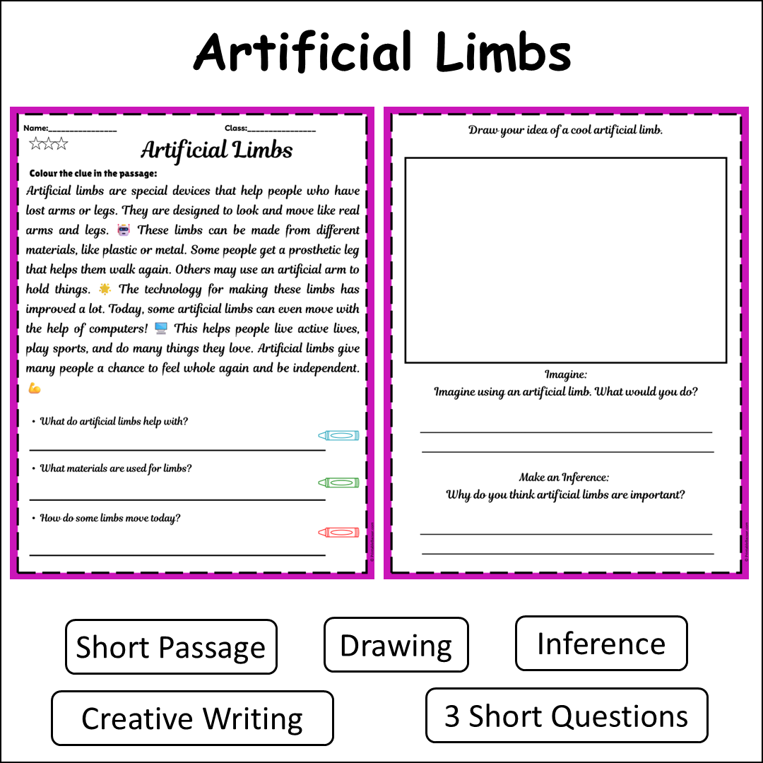 Artificial Limbs | Short Reading Comprehension Creative Worksheet