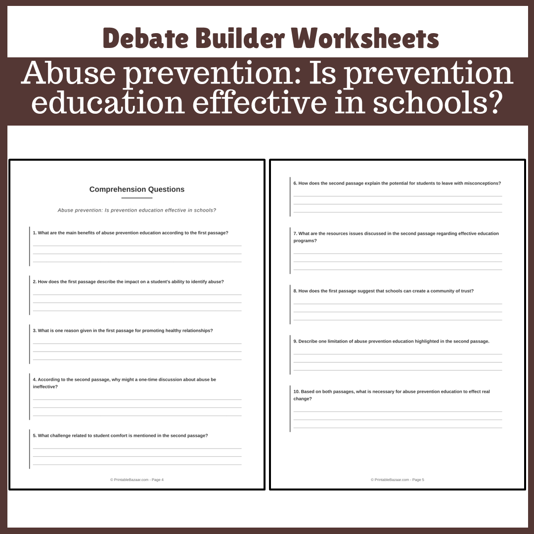 Abuse prevention: Is prevention education effective in schools? | Favour and Against Worksheet Printable Activity