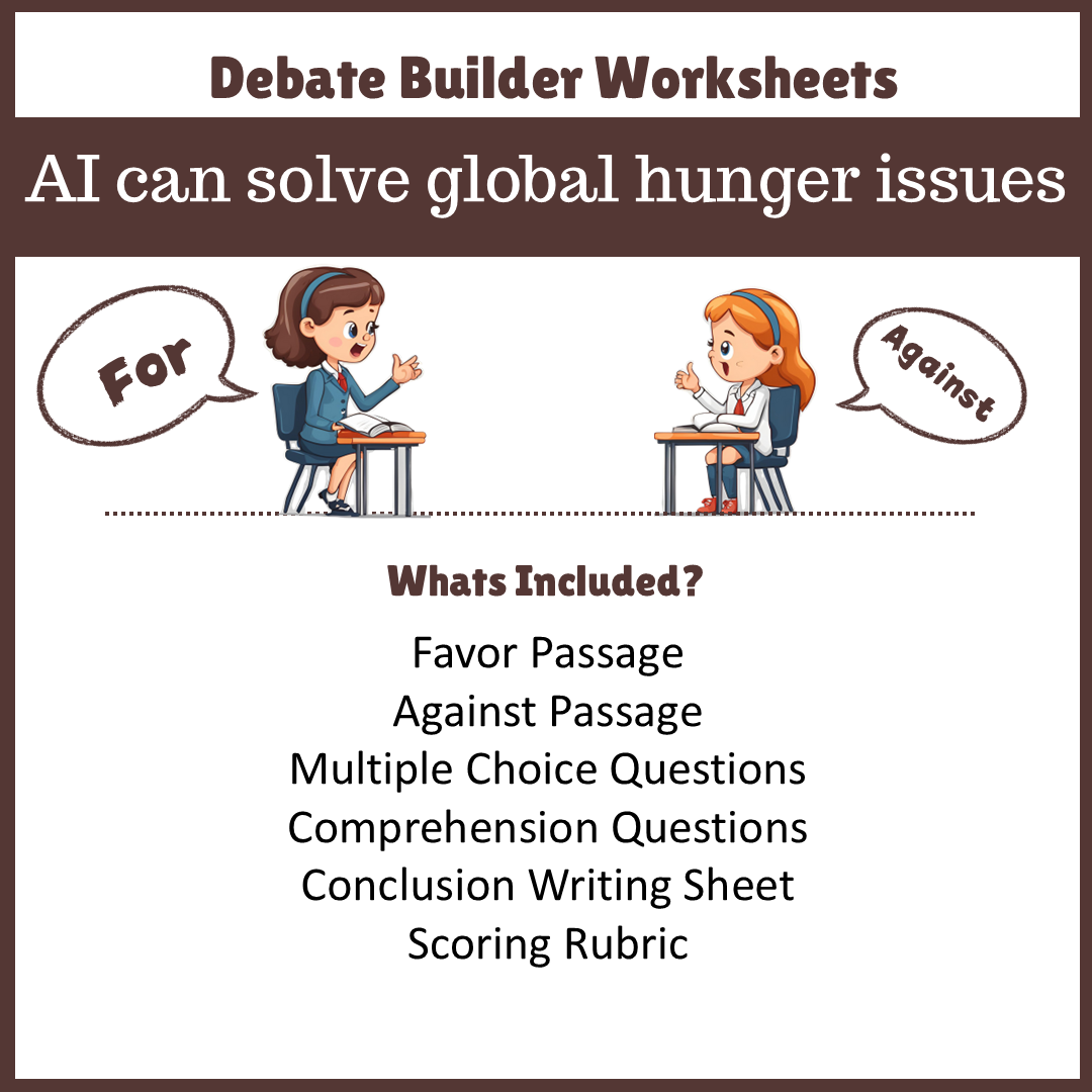 AI can solve global hunger issues | Favour and Against Worksheet Printable Activity
