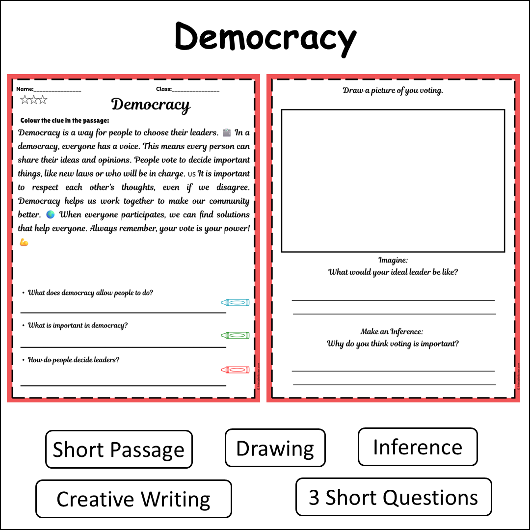Democracy | Short Reading Comprehension Creative Worksheet