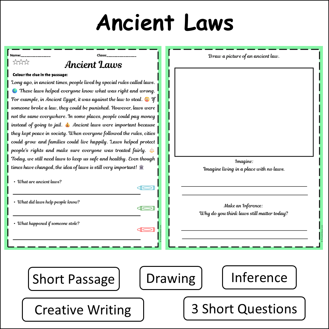 Ancient Laws | Short Reading Comprehension Creative Worksheet