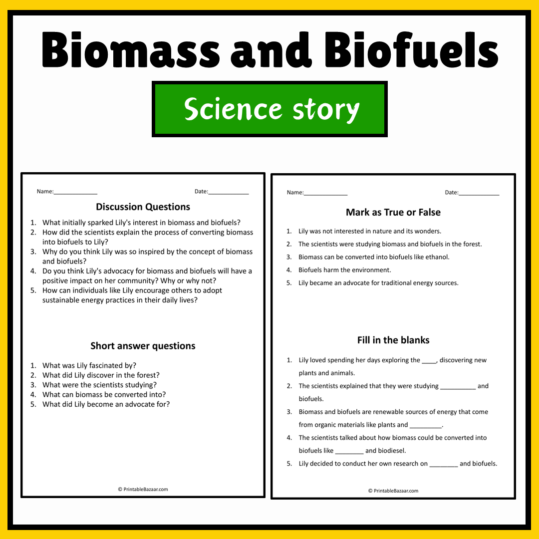 Biomass and Biofuels | Science Story Reading Comprehension Activity