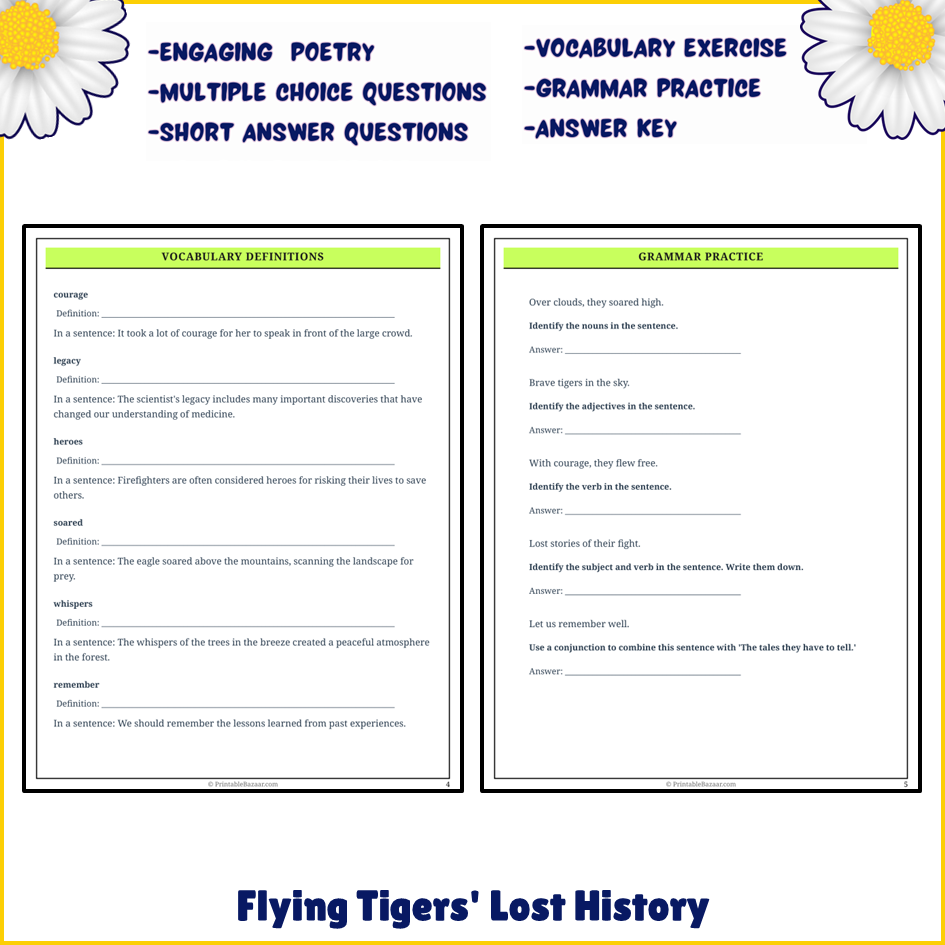 Flying Tigers' Lost History | Poem Grammar Worksheet Printable Activity