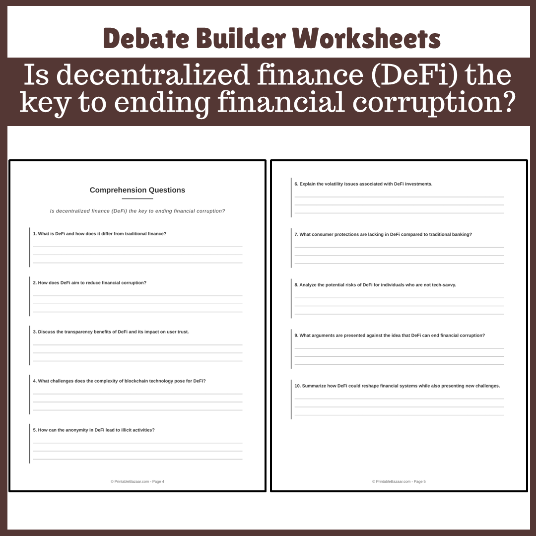 Is decentralized finance (DeFi) the key to ending financial corruption? | Favour and Against Worksheet Printable Activity